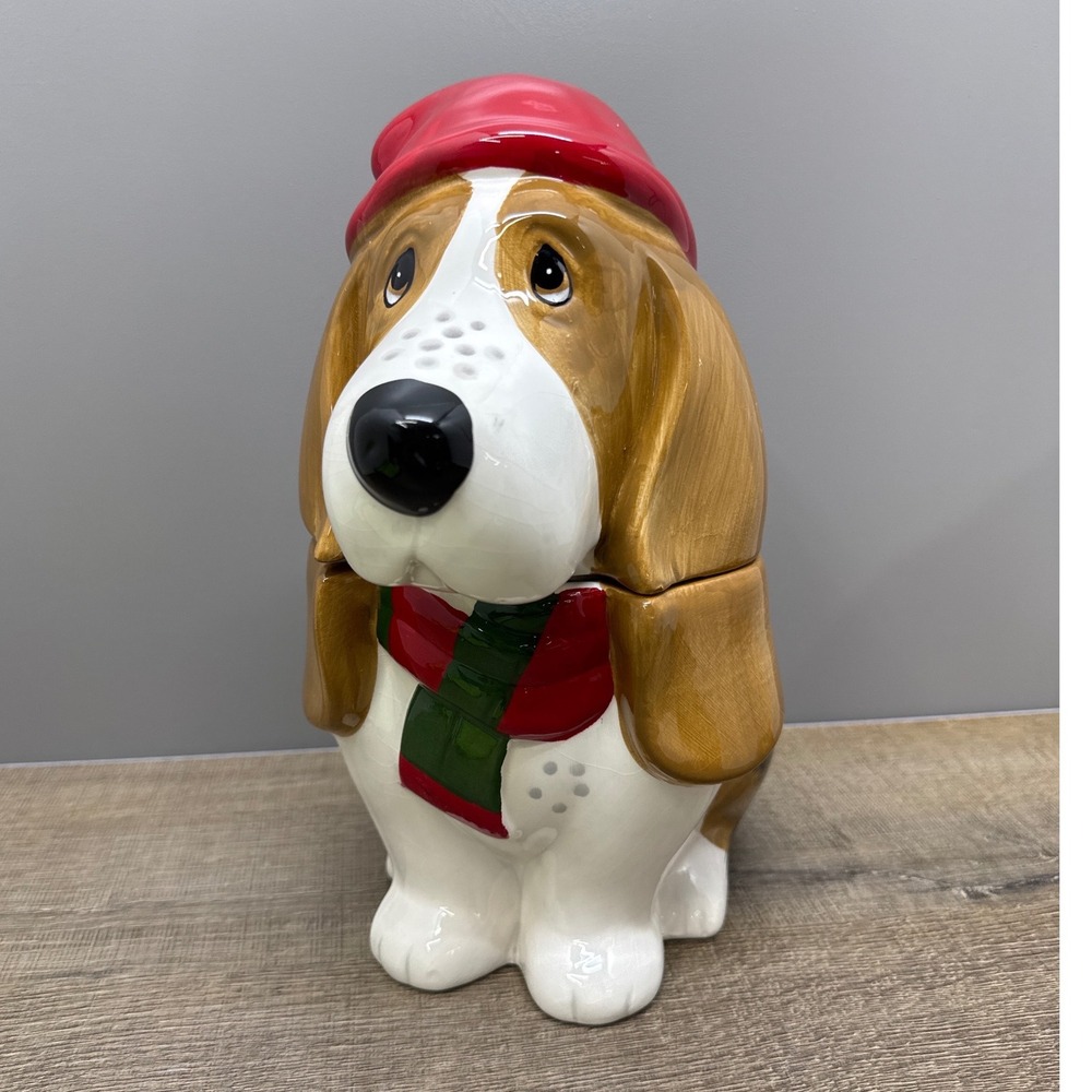 Pioneer Woman Holiday Charlie Basset Hound Ceramic Christmas Cookie Jar Retired